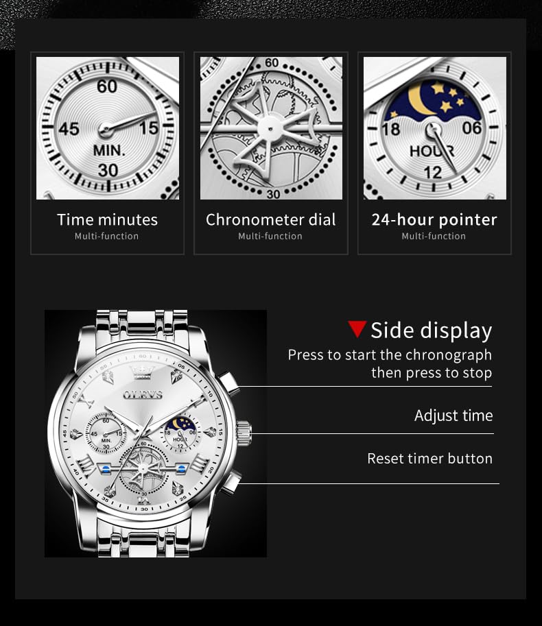 Foto 3 pulgar | Reloj Olevs Silver Moon Phase Analógico De Cuarzo Para Hombre - Venta Internacional