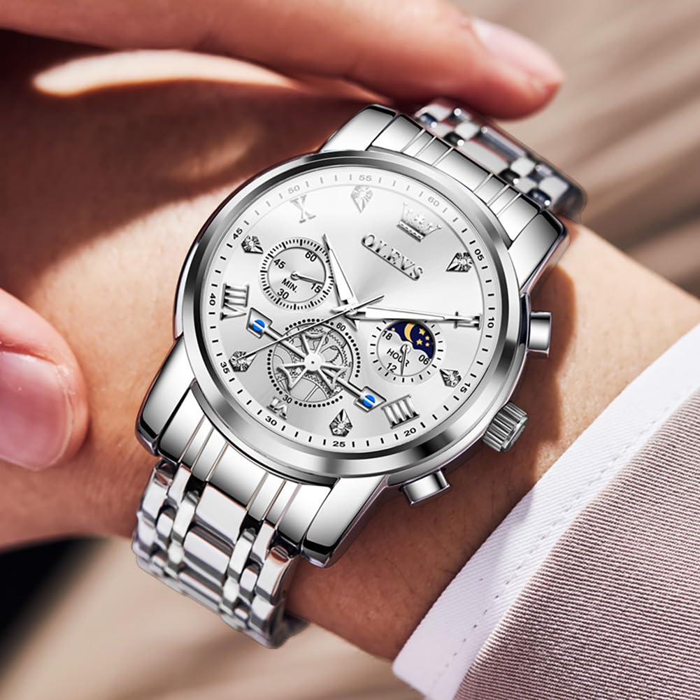 Foto 4 pulgar | Reloj Olevs Silver Moon Phase Analógico De Cuarzo Para Hombre - Venta Internacional
