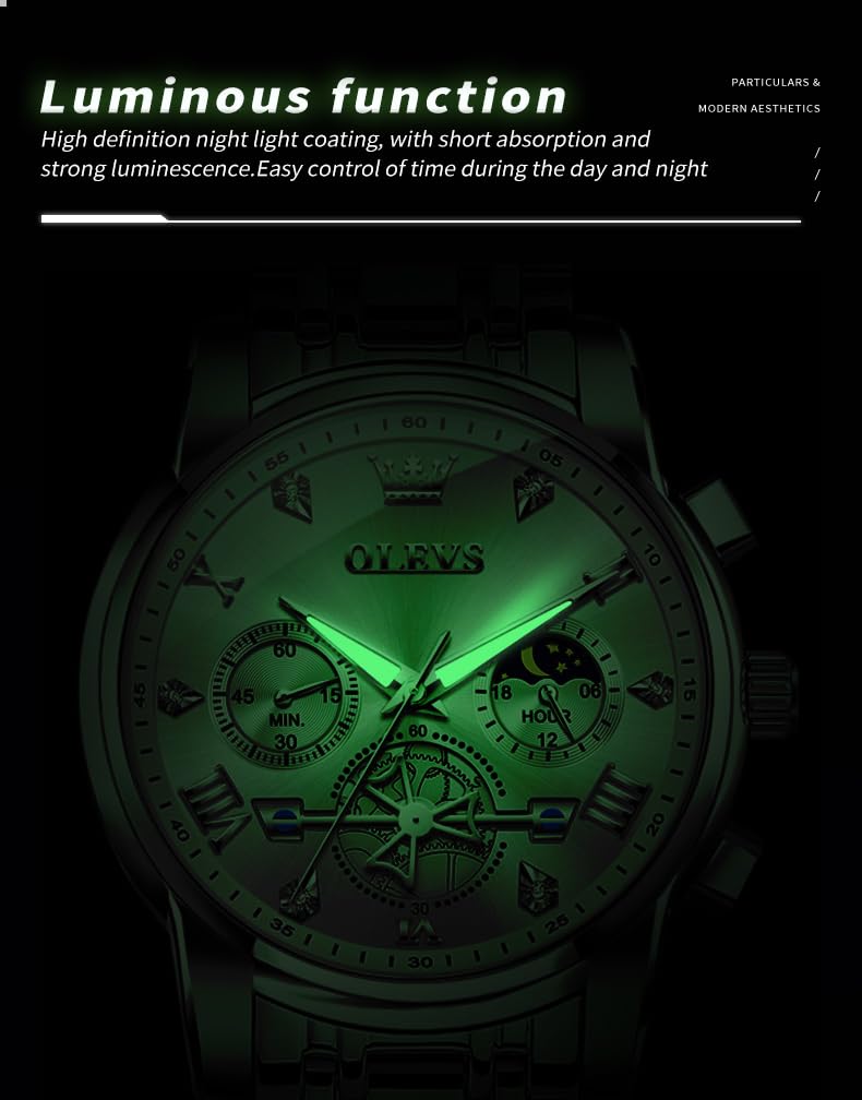Foto 5 pulgar | Reloj Olevs Silver Moon Phase Analógico De Cuarzo Para Hombre - Venta Internacional