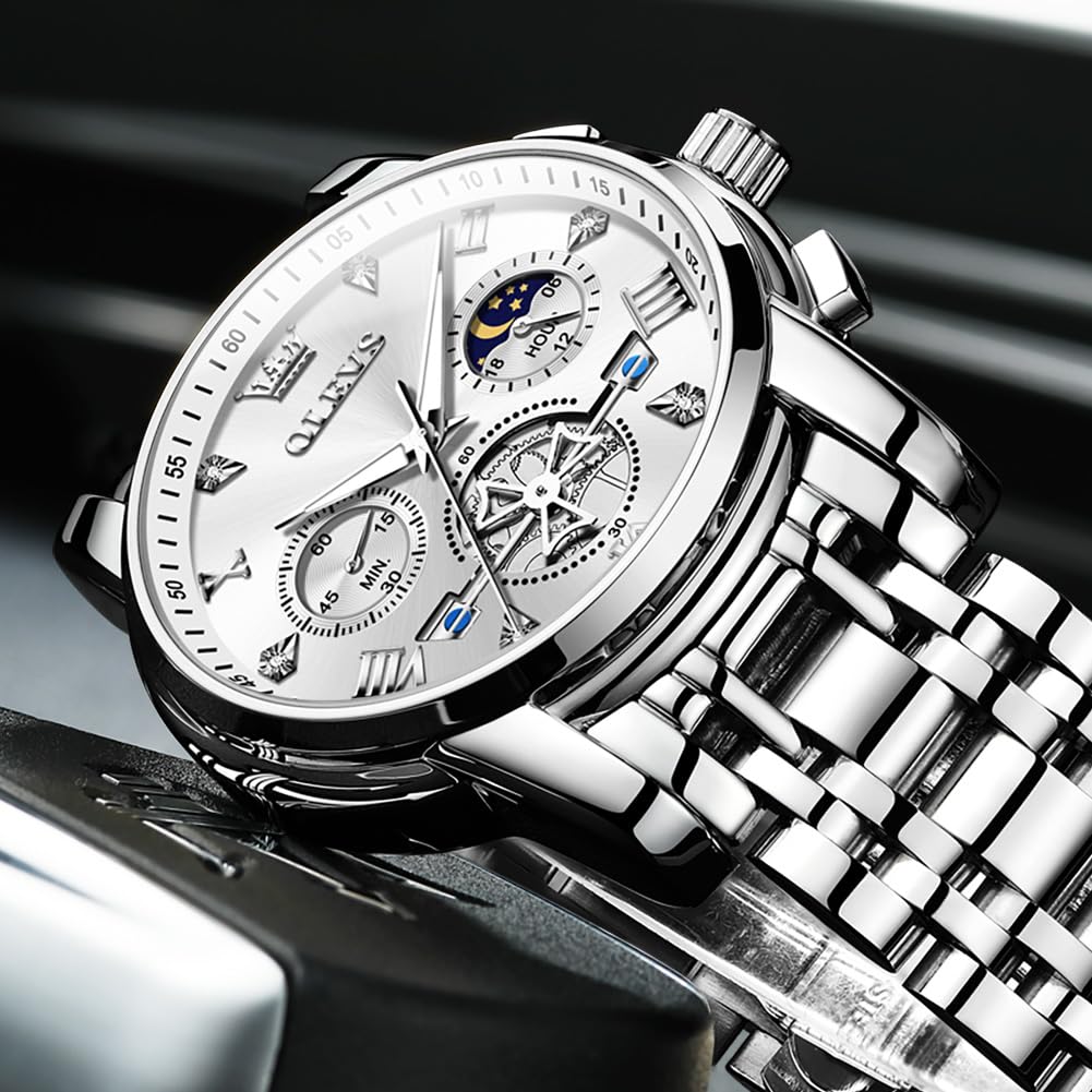 Foto 6 pulgar | Reloj Olevs Silver Moon Phase Analógico De Cuarzo Para Hombre - Venta Internacional
