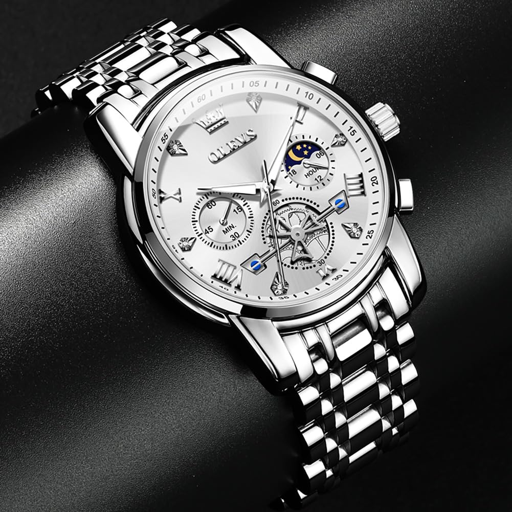 Foto 8 pulgar | Reloj Olevs Silver Moon Phase Analógico De Cuarzo Para Hombre - Venta Internacional