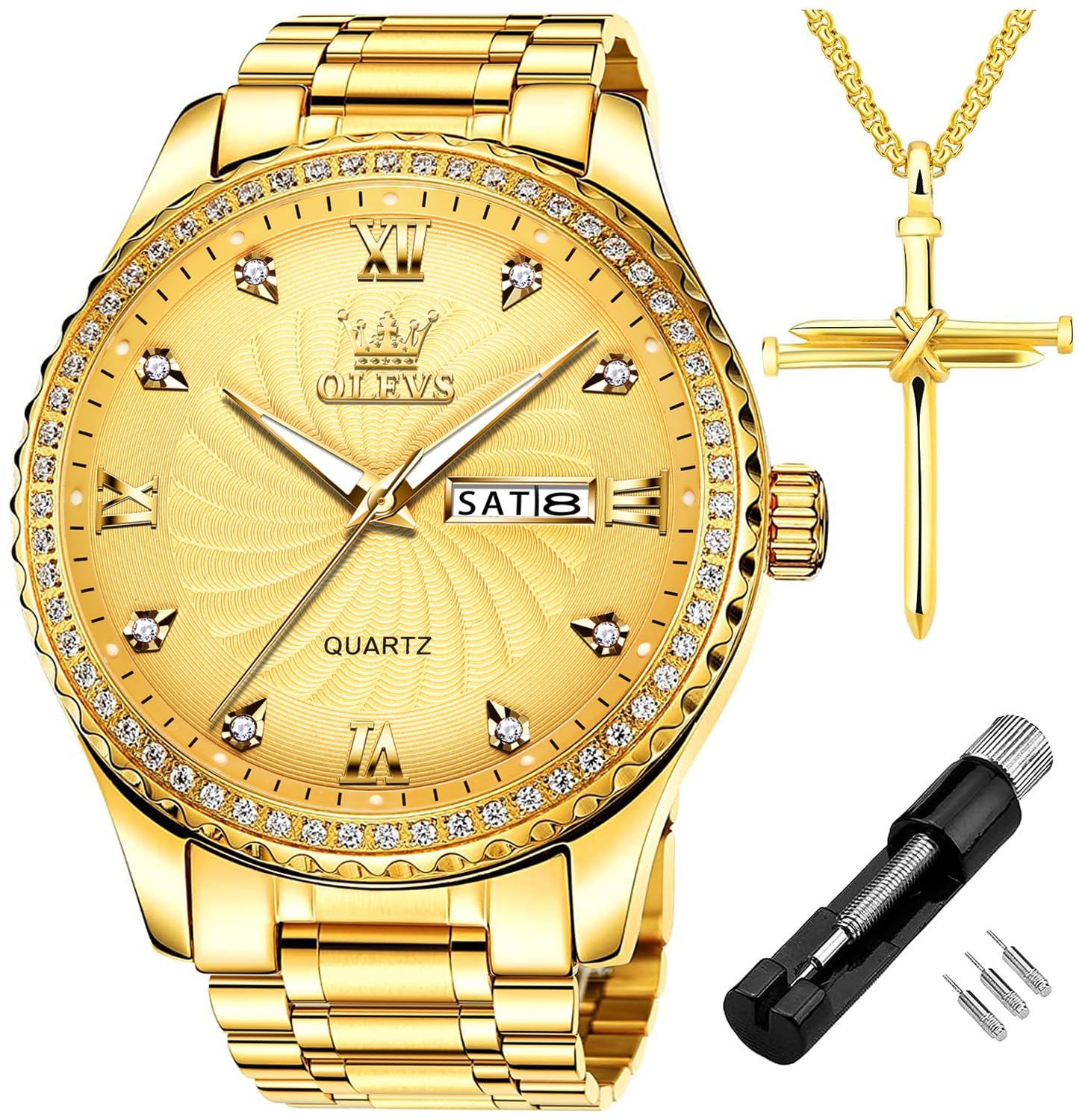 Foto 2 pulgar | Reloj Olevs Gold para Hombre De Acero Inoxidable - Venta Internacional