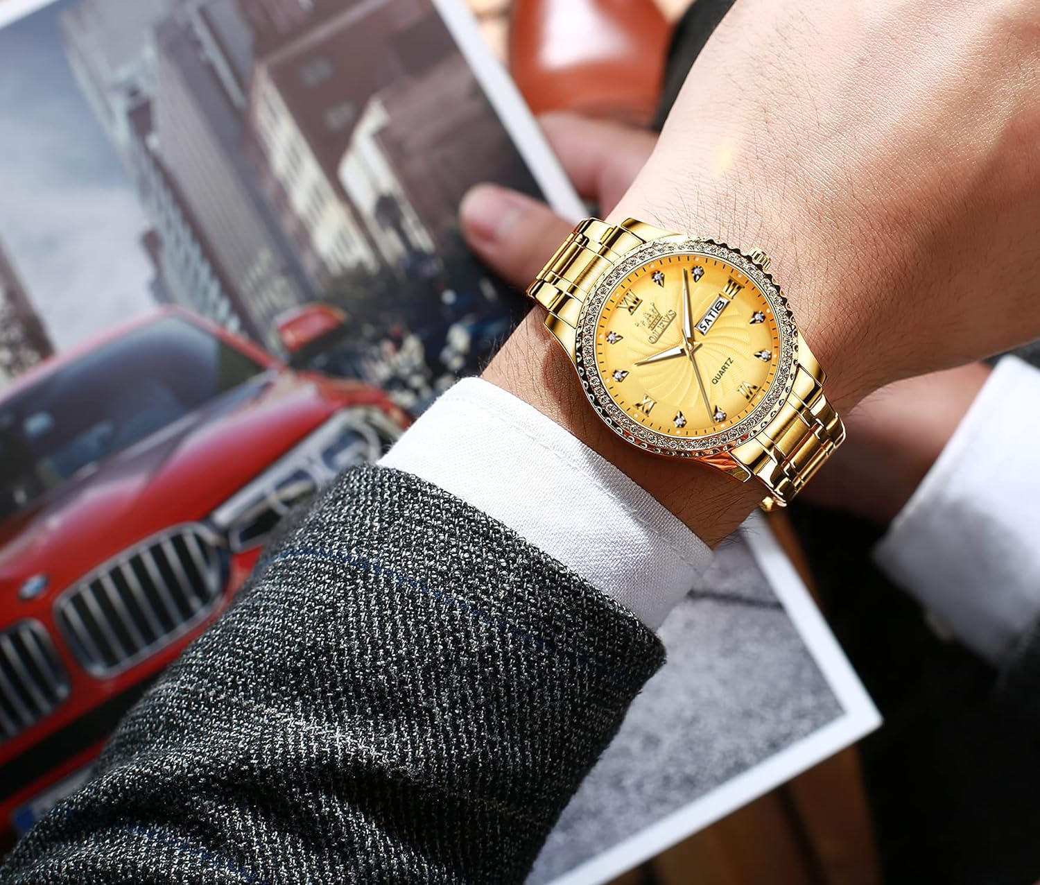Foto 3 pulgar | Reloj Olevs Gold para Hombre De Acero Inoxidable - Venta Internacional
