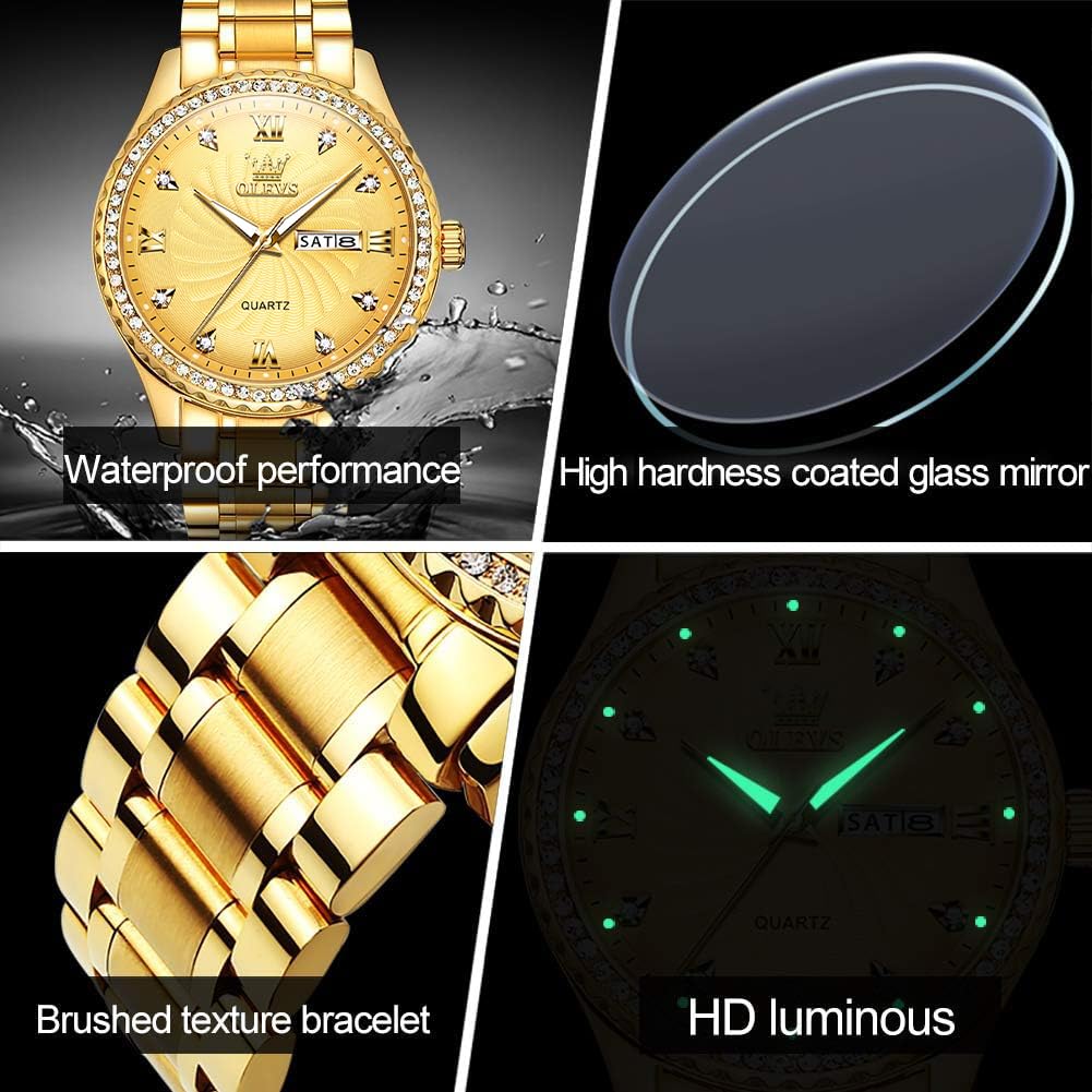 Foto 4 pulgar | Reloj Olevs Gold para Hombre De Acero Inoxidable - Venta Internacional