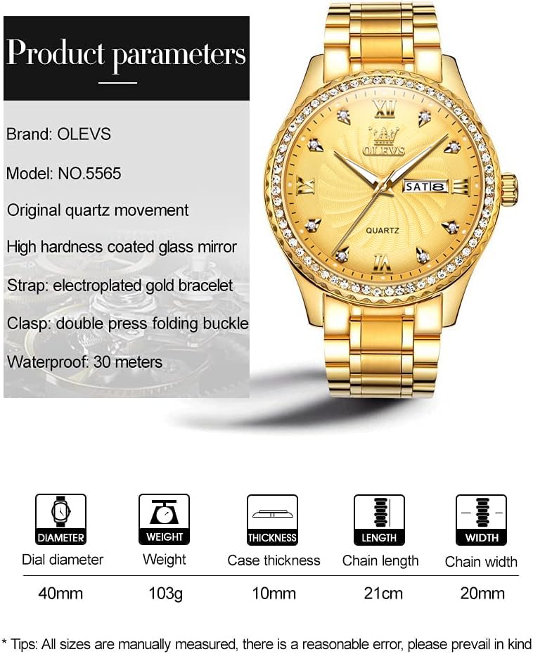 Foto 6 pulgar | Reloj Olevs Gold para Hombre De Acero Inoxidable - Venta Internacional