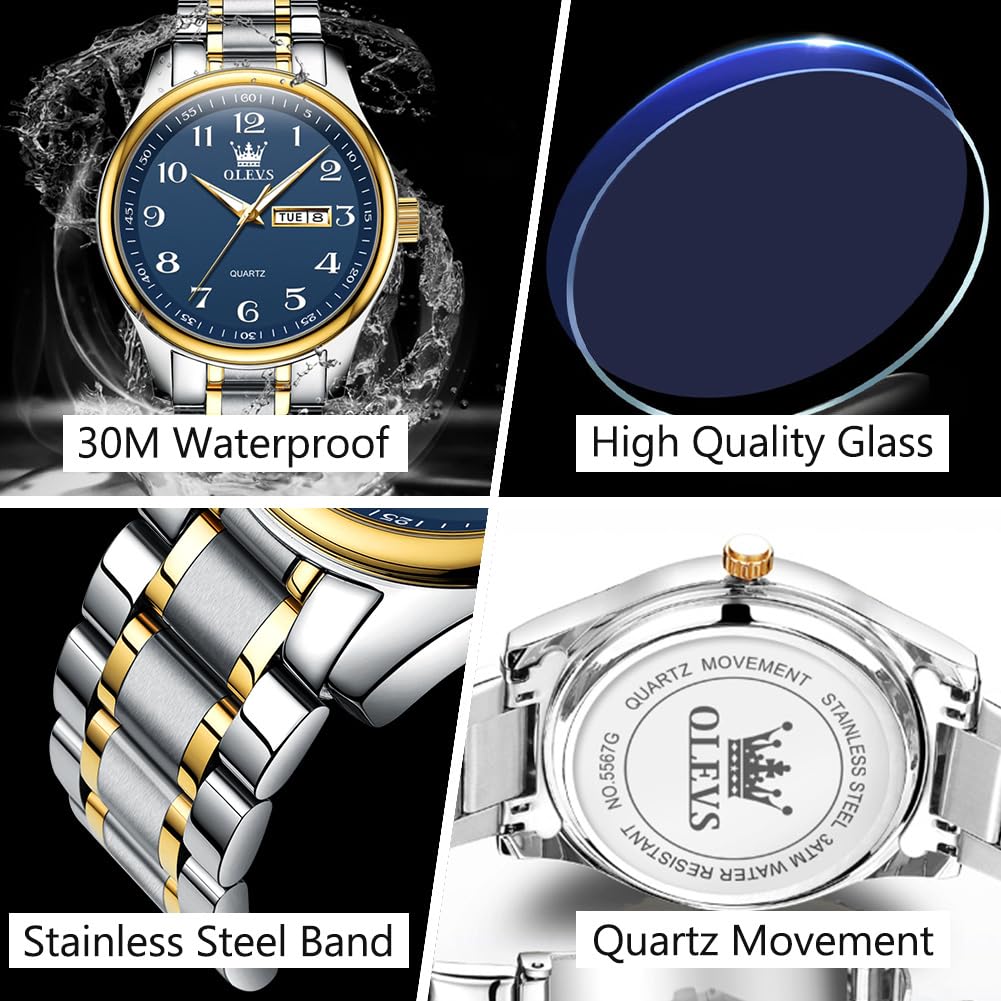 Foto 5 | Reloj Olevs Analógico Acero Inoxidable Azul Con Fecha Para Hombre - Venta Internacional