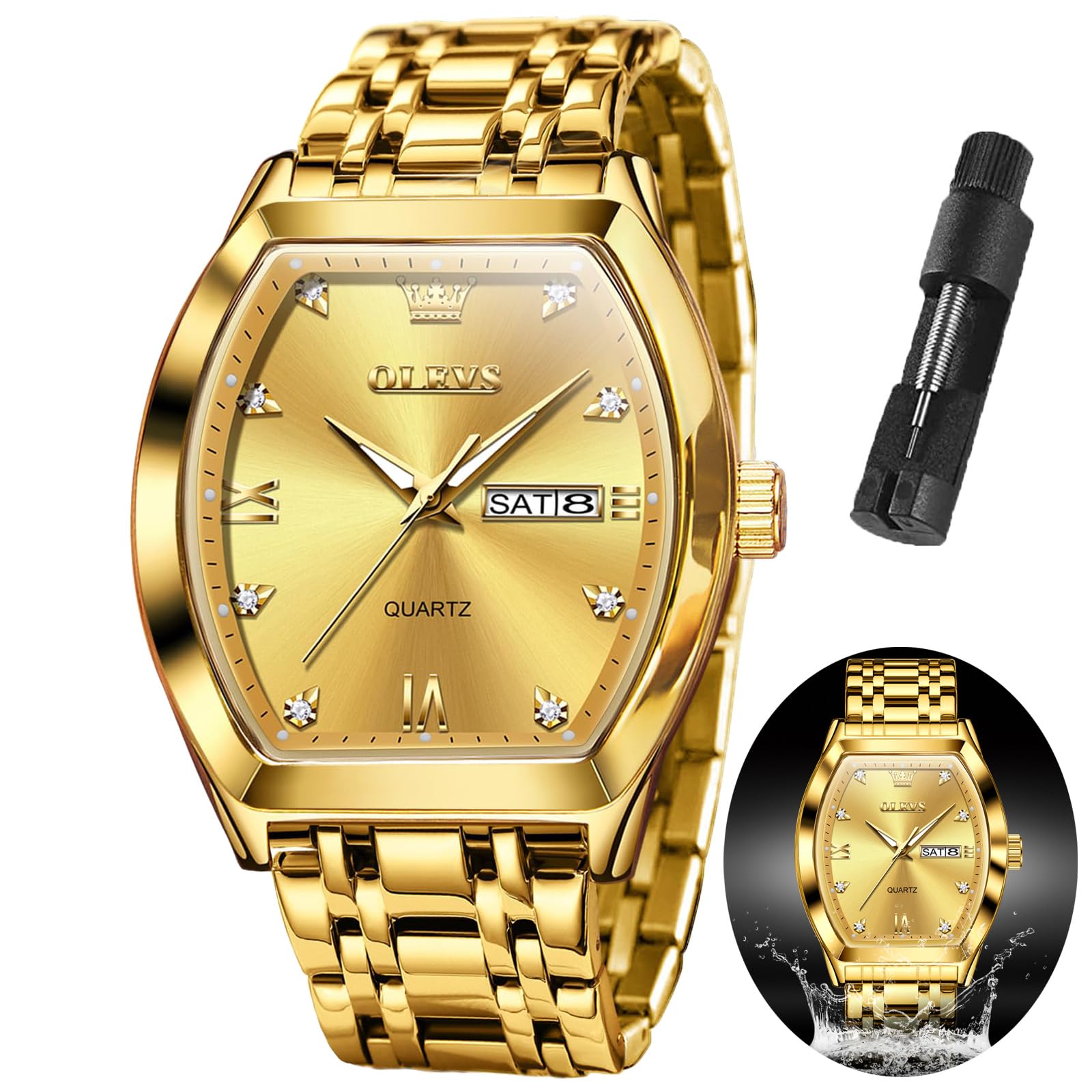 Foto 2 pulgar | Reloj Olevs Gold Square Face Resistente Al Agua Para Hombre - Venta Internacional
