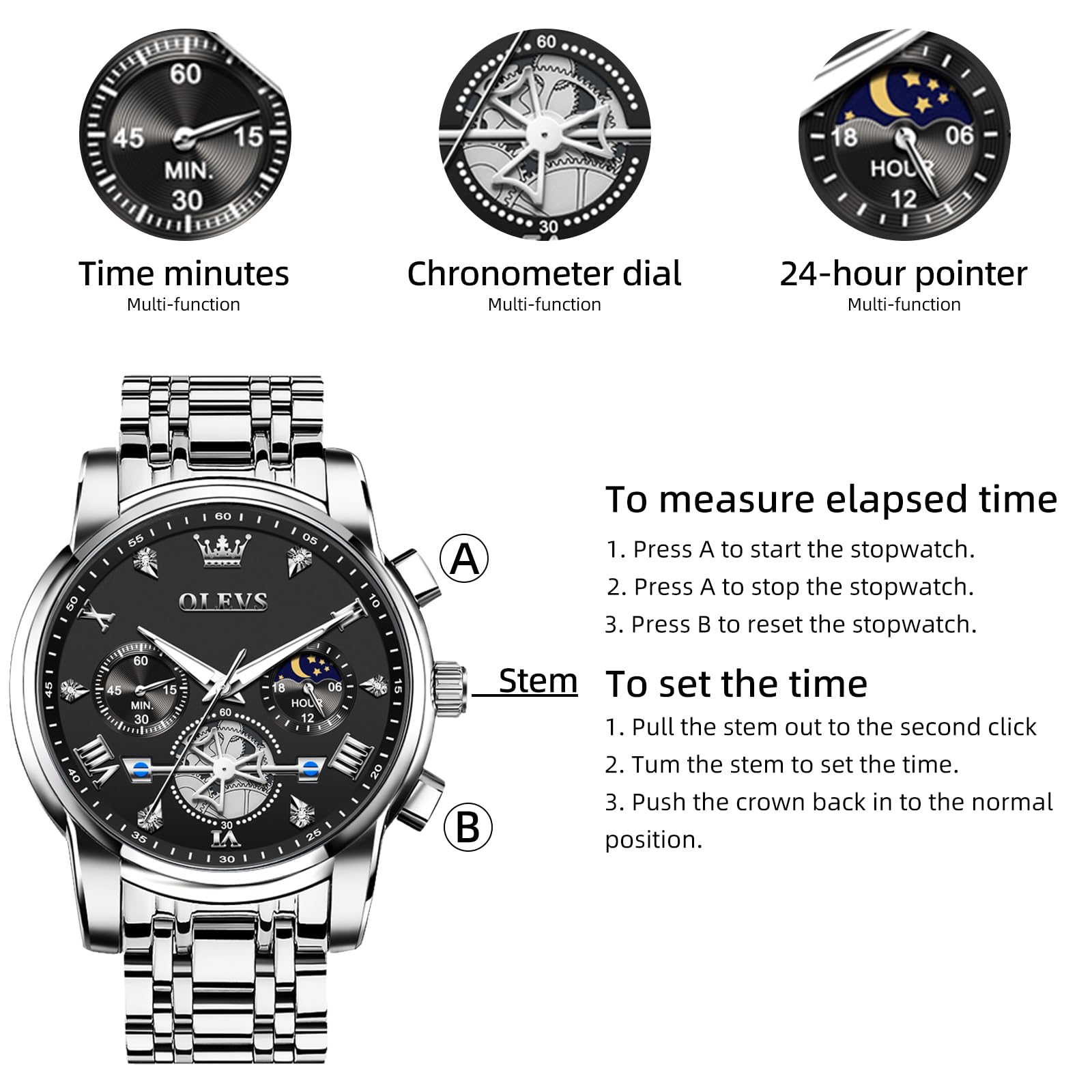 Foto 6 pulgar | Reloj Olevs Plateado para Hombre-Venta Internacional