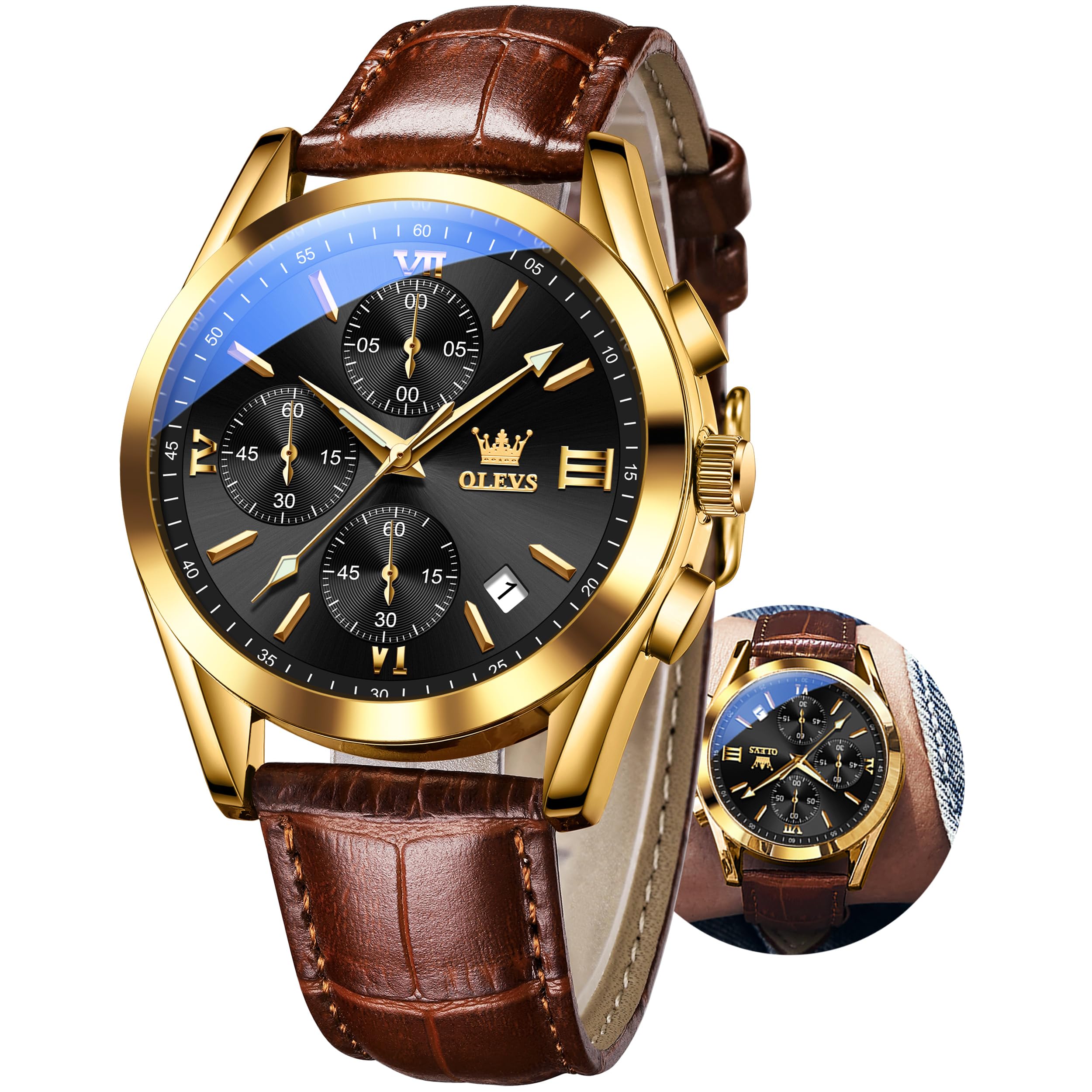 Foto 2 pulgar | Reloj Olevs Cuero Marrón para Hombre