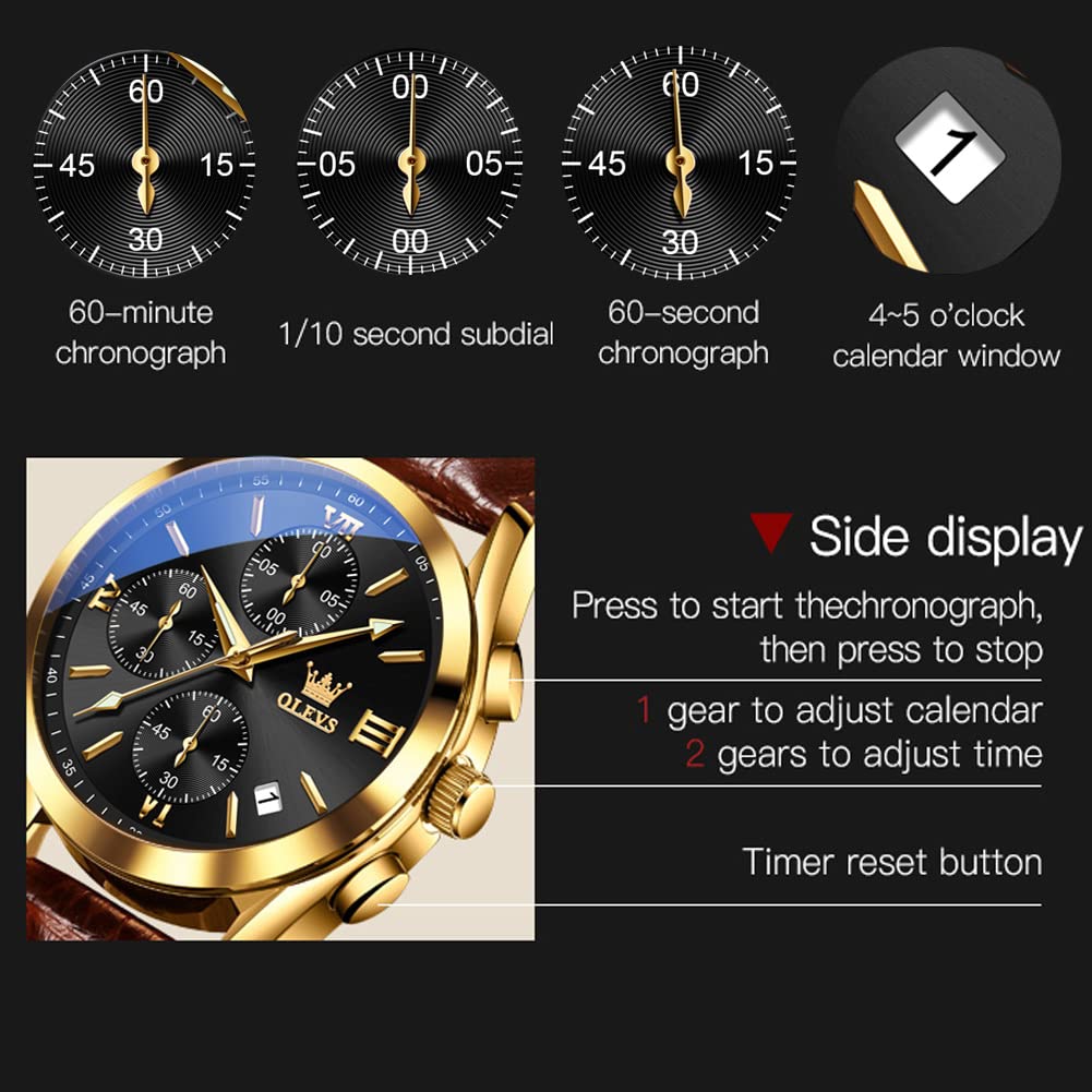 Foto 6 pulgar | Reloj Olevs Cuero Marrón para Hombre