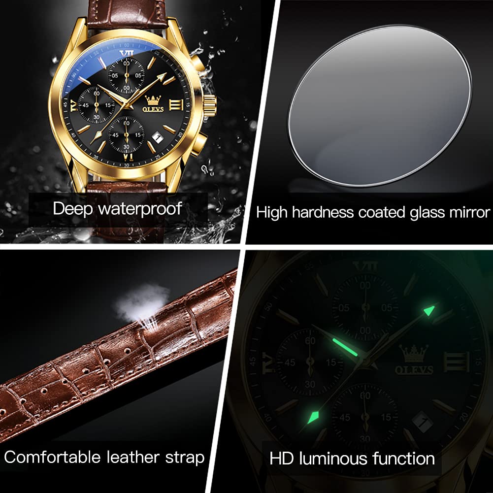 Foto 7 pulgar | Reloj Olevs Cuero Marrón para Hombre