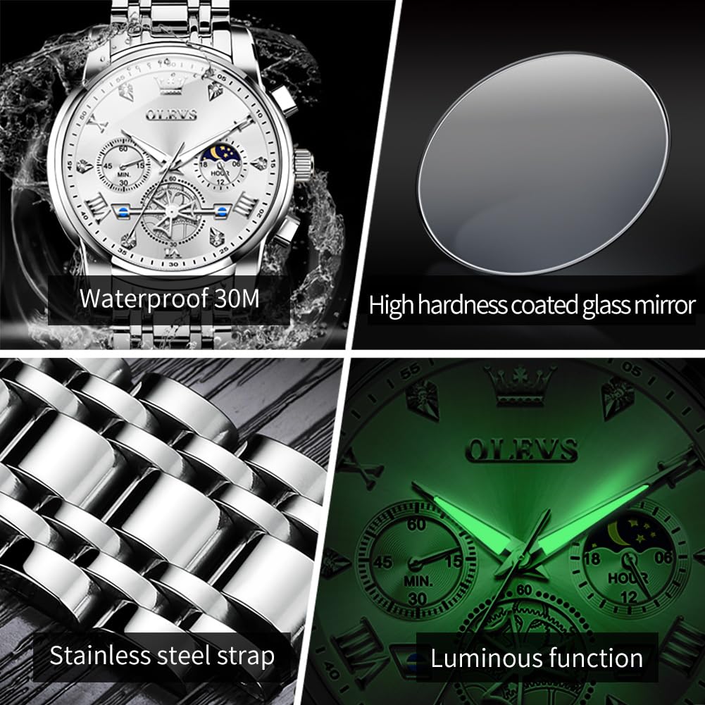 Foto 5 pulgar | Reloj Olevs Plateado para Hombre-Venta Internacional