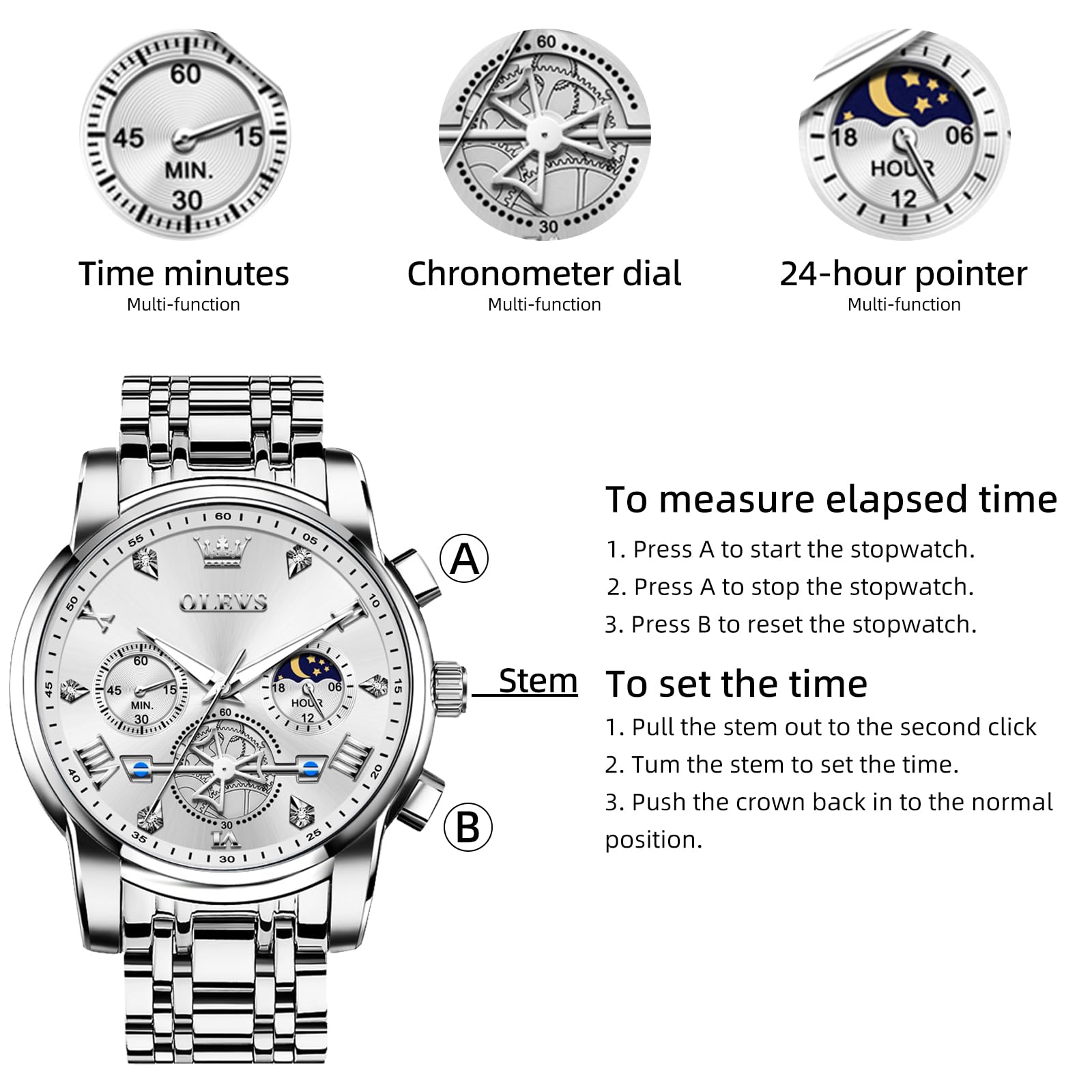 Foto 6 pulgar | Reloj Olevs Plateado para Hombre-Venta Internacional