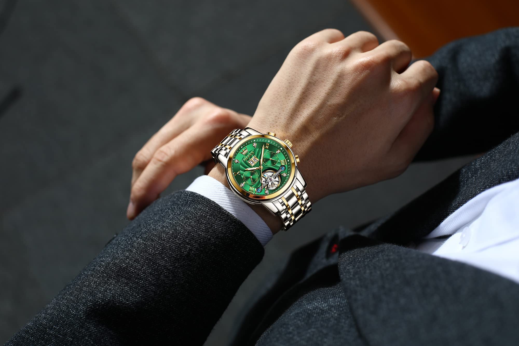 Foto 4 pulgar | Reloj Olevs Tourbillon Mecánico De Acero Inoxidable Verde Para Hombre - Venta Internacional