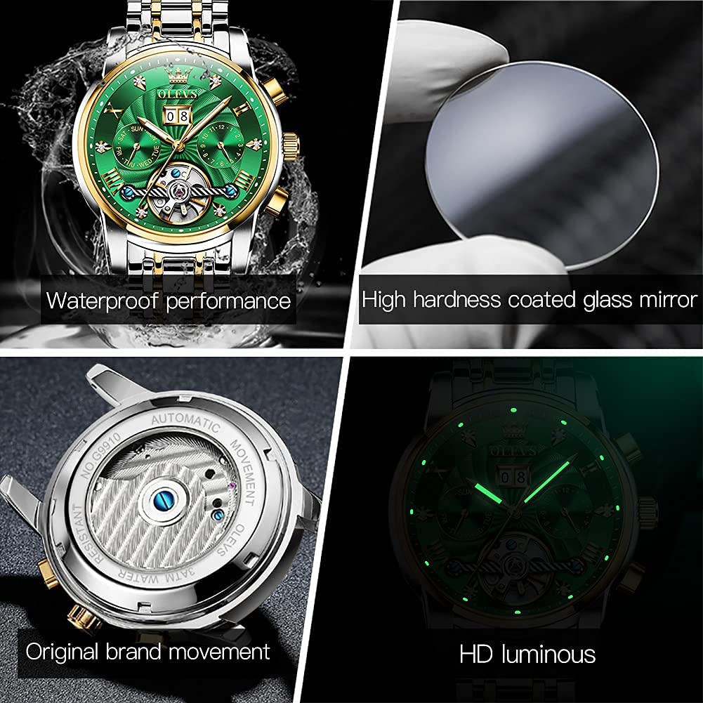 Foto 6 pulgar | Reloj Olevs Tourbillon Mecánico De Acero Inoxidable Verde Para Hombre - Venta Internacional