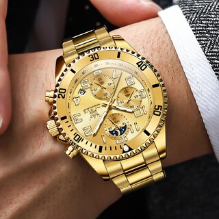 Foto 2 | Reloj Olevs Gold para Hombre Moon Phase De Acero Inoxidable De 43 mm - Venta Internacional