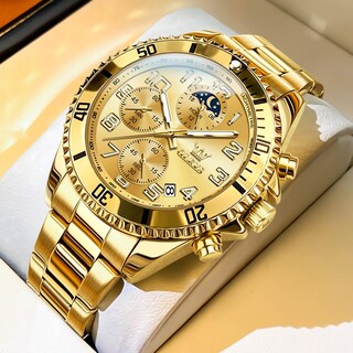Foto 4 | Reloj Olevs Gold para Hombre Moon Phase De Acero Inoxidable De 43 mm - Venta Internacional