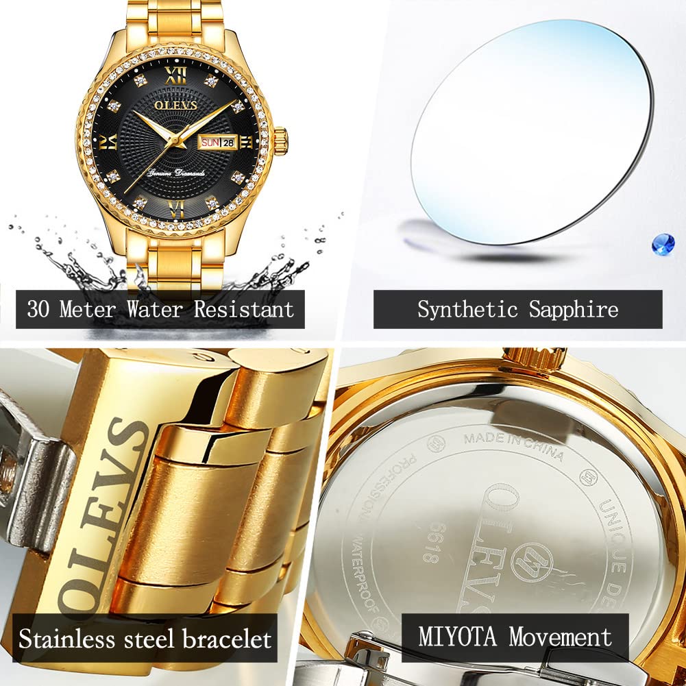 Foto 3 | Reloj Olevs Acero Inoxidable Dorado Para Hombre - Venta Internacional