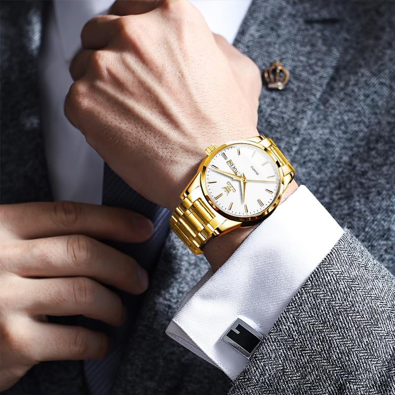 Foto 4 pulgar | Reloj Olevs Gold Para Hombre, Vestido Impermeable Para Día Y Fecha - Venta Internacional.