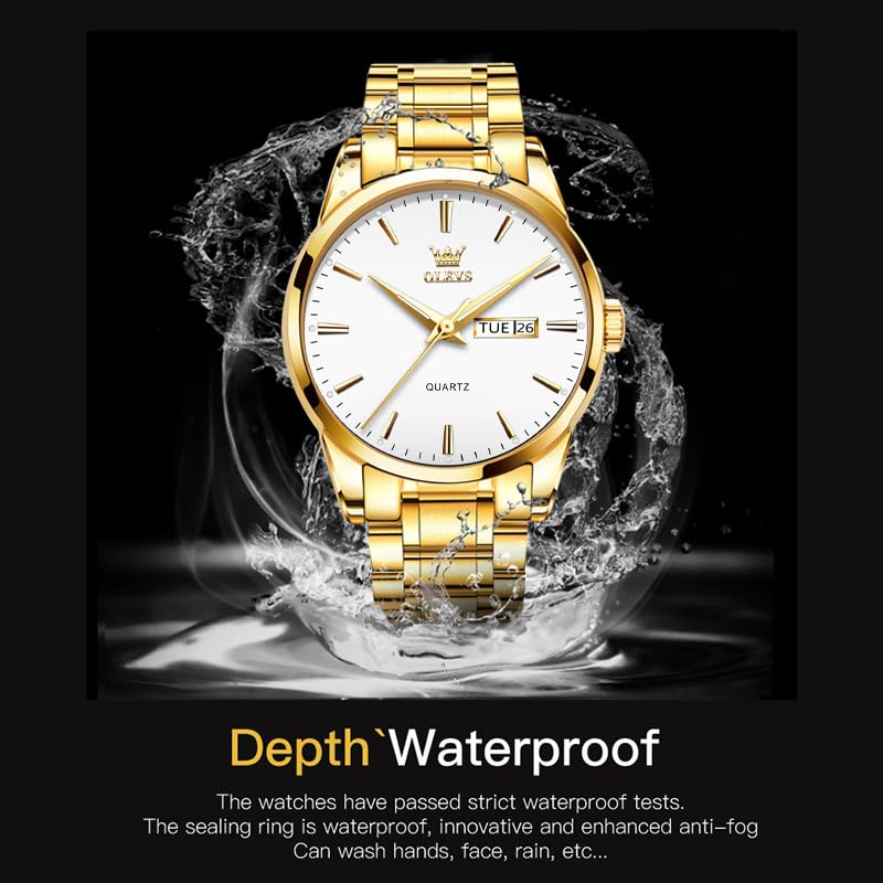 Foto 6 pulgar | Reloj Olevs Gold Para Hombre, Vestido Impermeable Para Día Y Fecha - Venta Internacional.