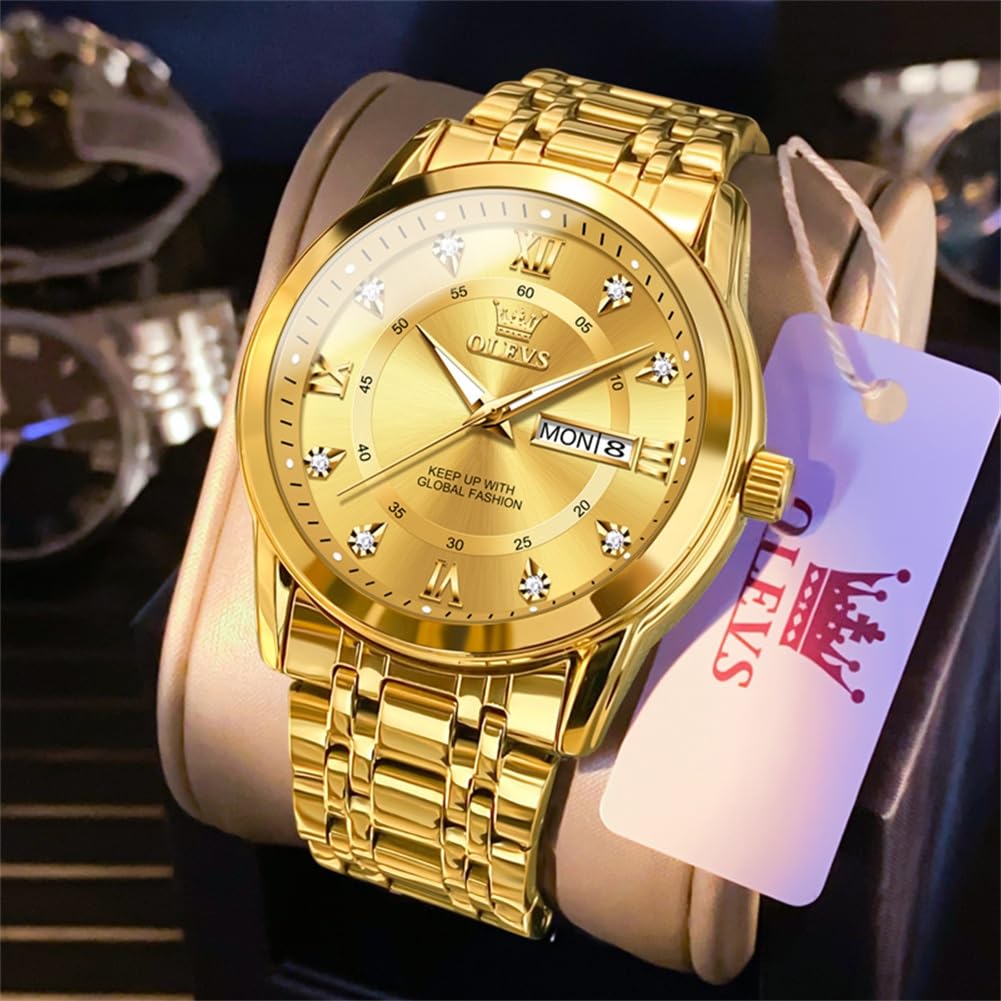 Foto 2 | Reloj Olevs Luxury Gold Day Date De Acero Inoxidable Para Hombre - Venta Internacional.