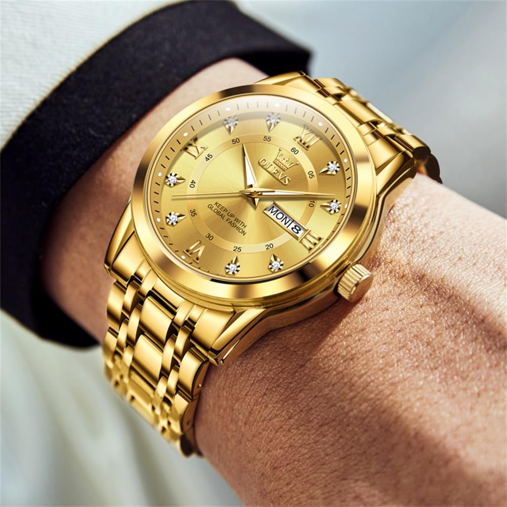 Foto 4 pulgar | Reloj Olevs Luxury Gold Day Date De Acero Inoxidable Para Hombre - Venta Internacional.