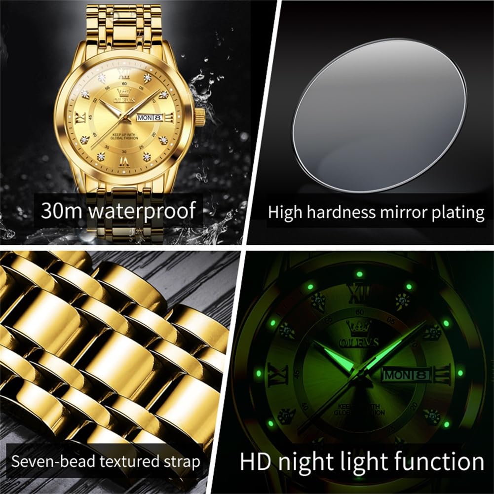 Foto 5 pulgar | Reloj Olevs Luxury Gold Day Date De Acero Inoxidable Para Hombre - Venta Internacional.