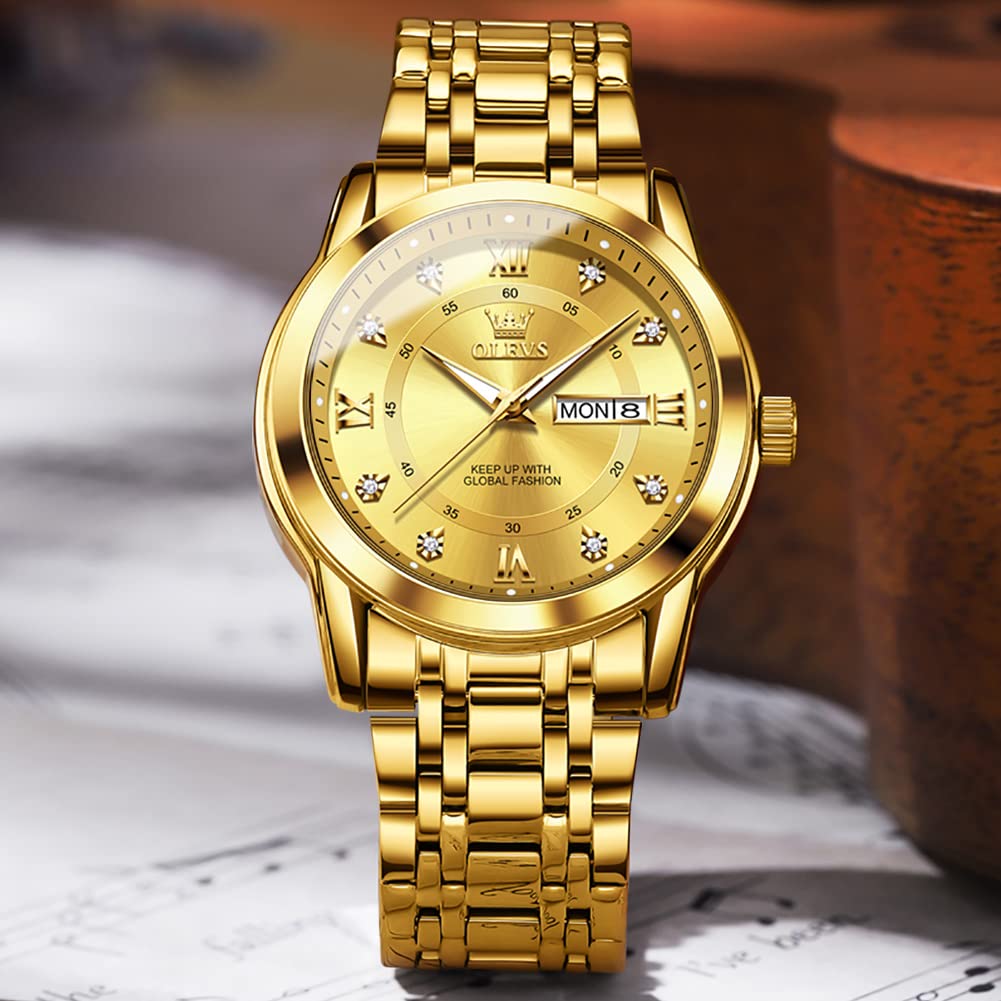 Foto 6 pulgar | Reloj Olevs Luxury Gold Day Date De Acero Inoxidable Para Hombre - Venta Internacional.