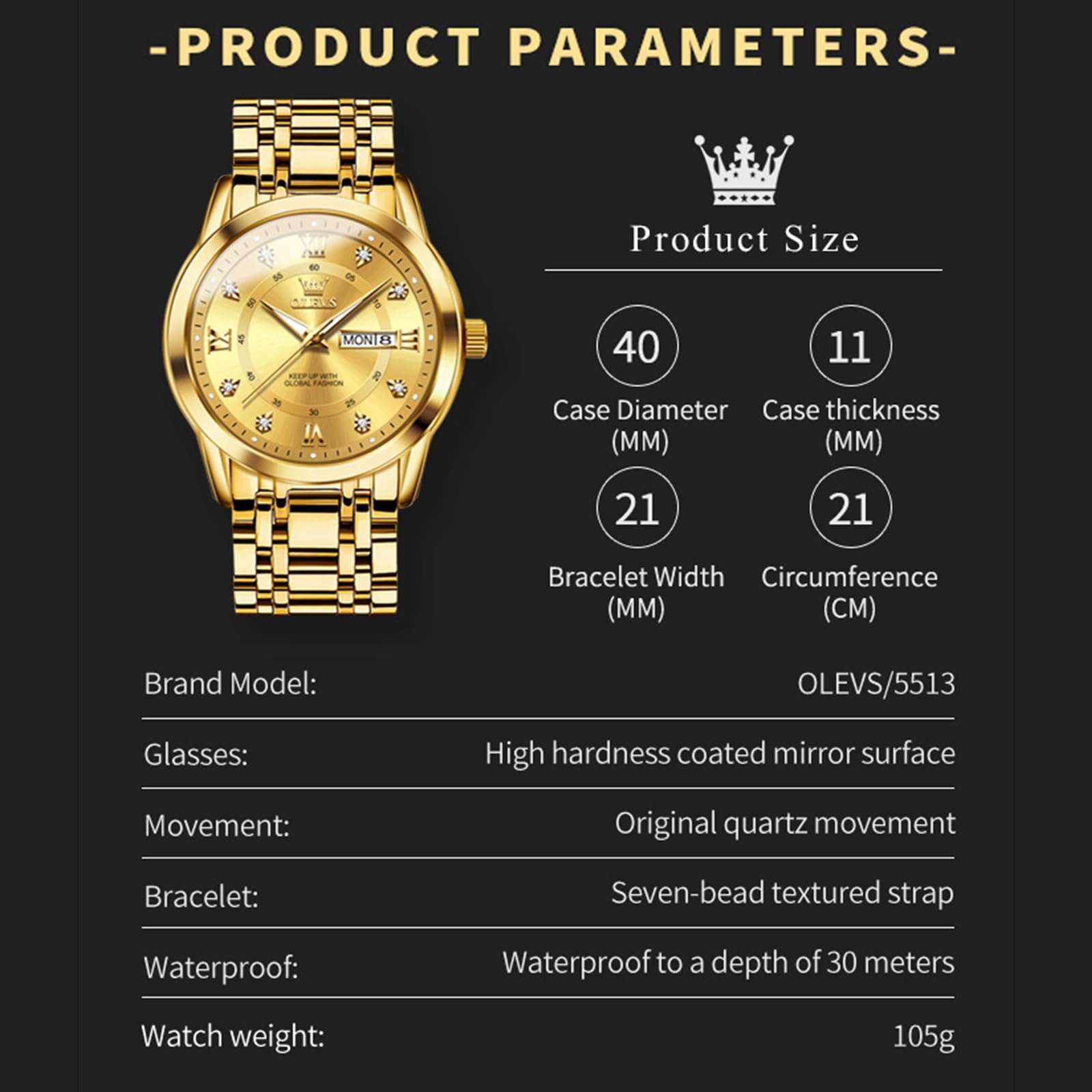 Foto 7 pulgar | Reloj Olevs Luxury Gold Day Date De Acero Inoxidable Para Hombre - Venta Internacional.
