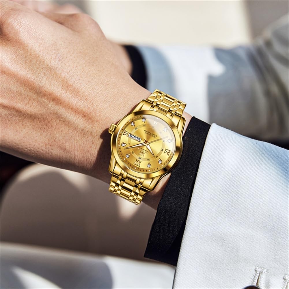 Foto 7 | Reloj Olevs Luxury Gold Day Date De Acero Inoxidable Para Hombre - Venta Internacional.