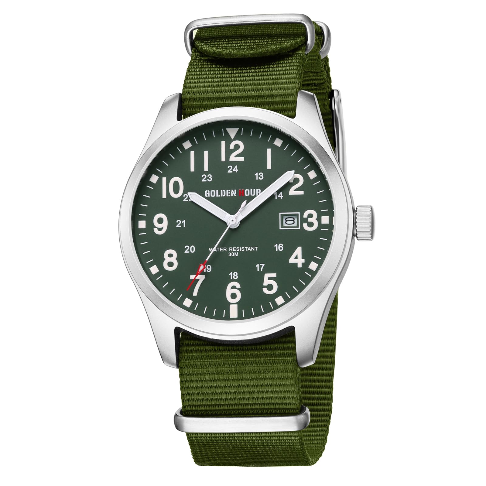 Reloj Golden Hour Con Correa Deslizante De Nailon Para Hombre, Color Verde Plateado - Venta Internacional.