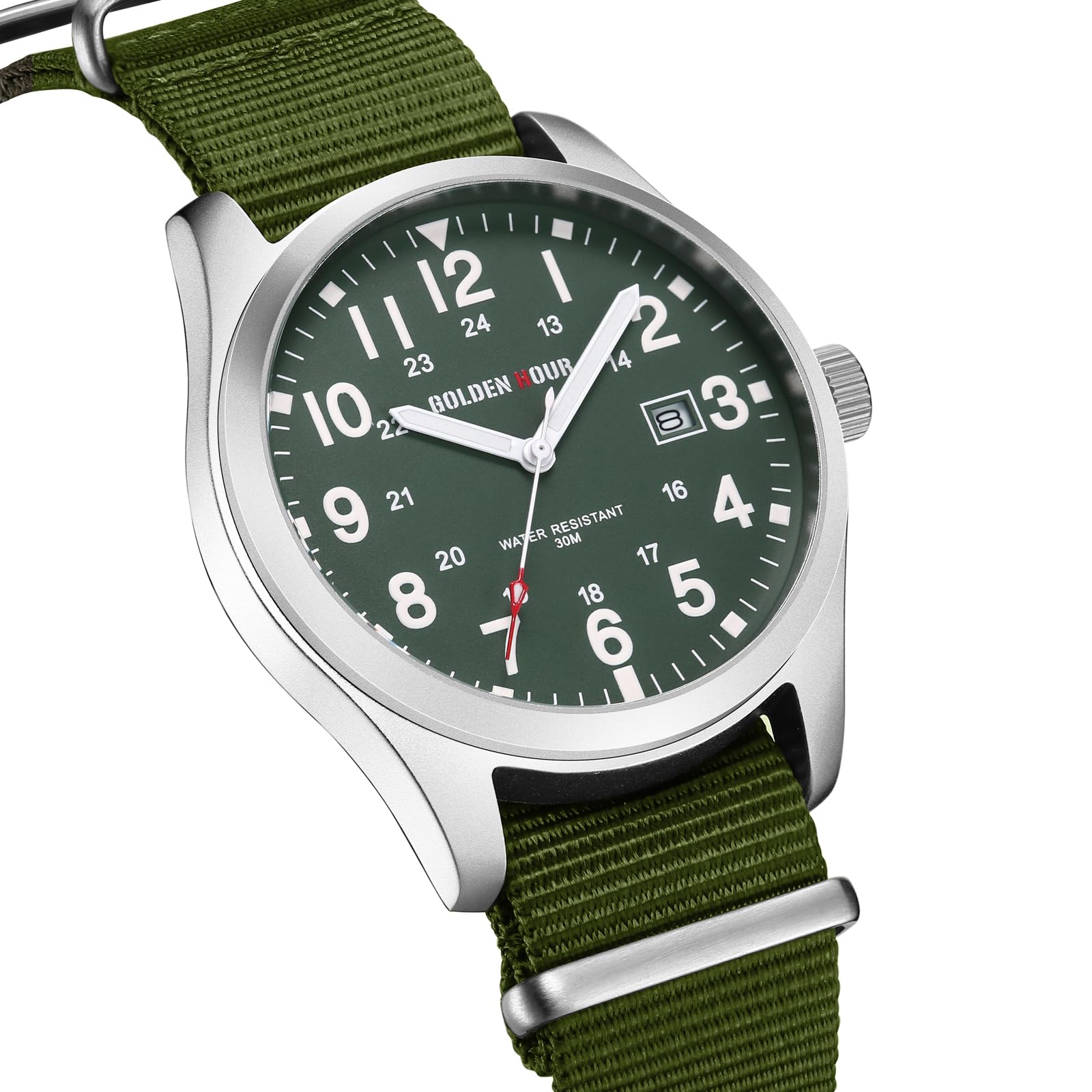 Foto 3 pulgar | Reloj Golden Hour Con Correa Deslizante De Nailon Para Hombre, Color Verde Plateado - Venta Internacional.