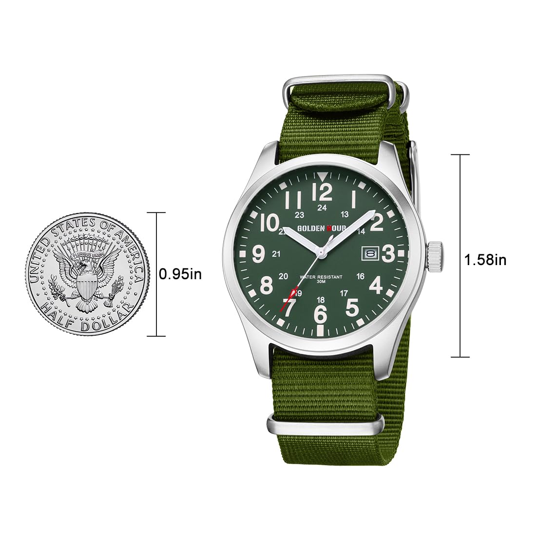 Foto 4 pulgar | Reloj Golden Hour Con Correa Deslizante De Nailon Para Hombre, Color Verde Plateado - Venta Internacional.