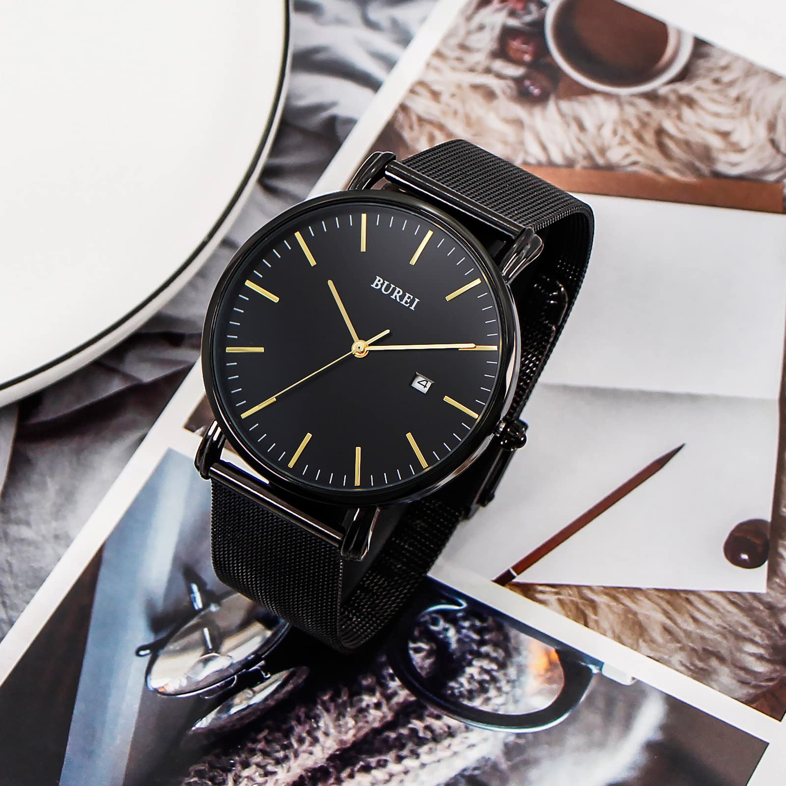 Foto 4 pulgar | Reloj De Pulsera Burei Fashion, Minimalista, Analógico, Con Fecha Para Hombre, Dorado - Venta Internacional.