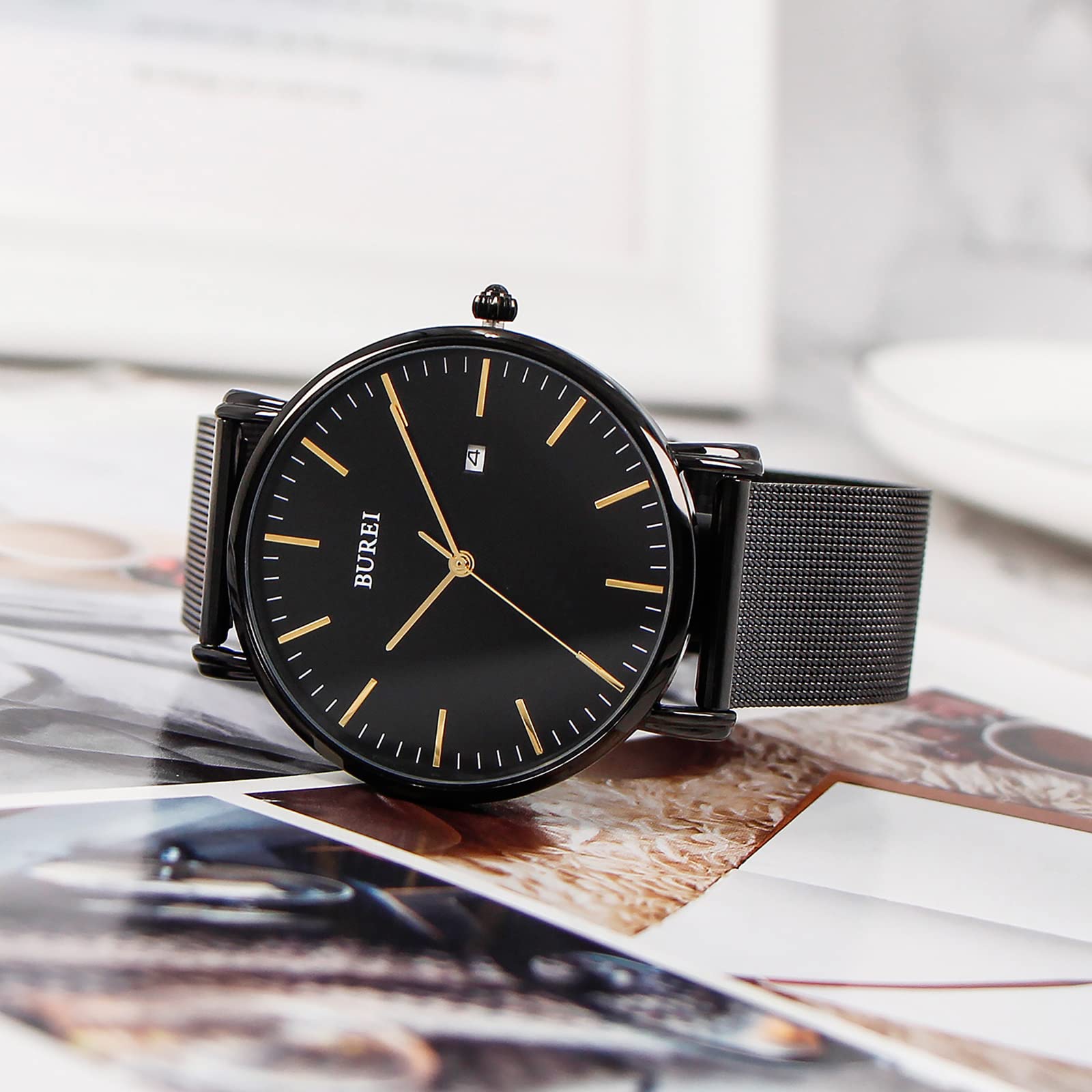 Foto 5 pulgar | Reloj De Pulsera Burei Fashion, Minimalista, Analógico, Con Fecha Para Hombre, Dorado - Venta Internacional.