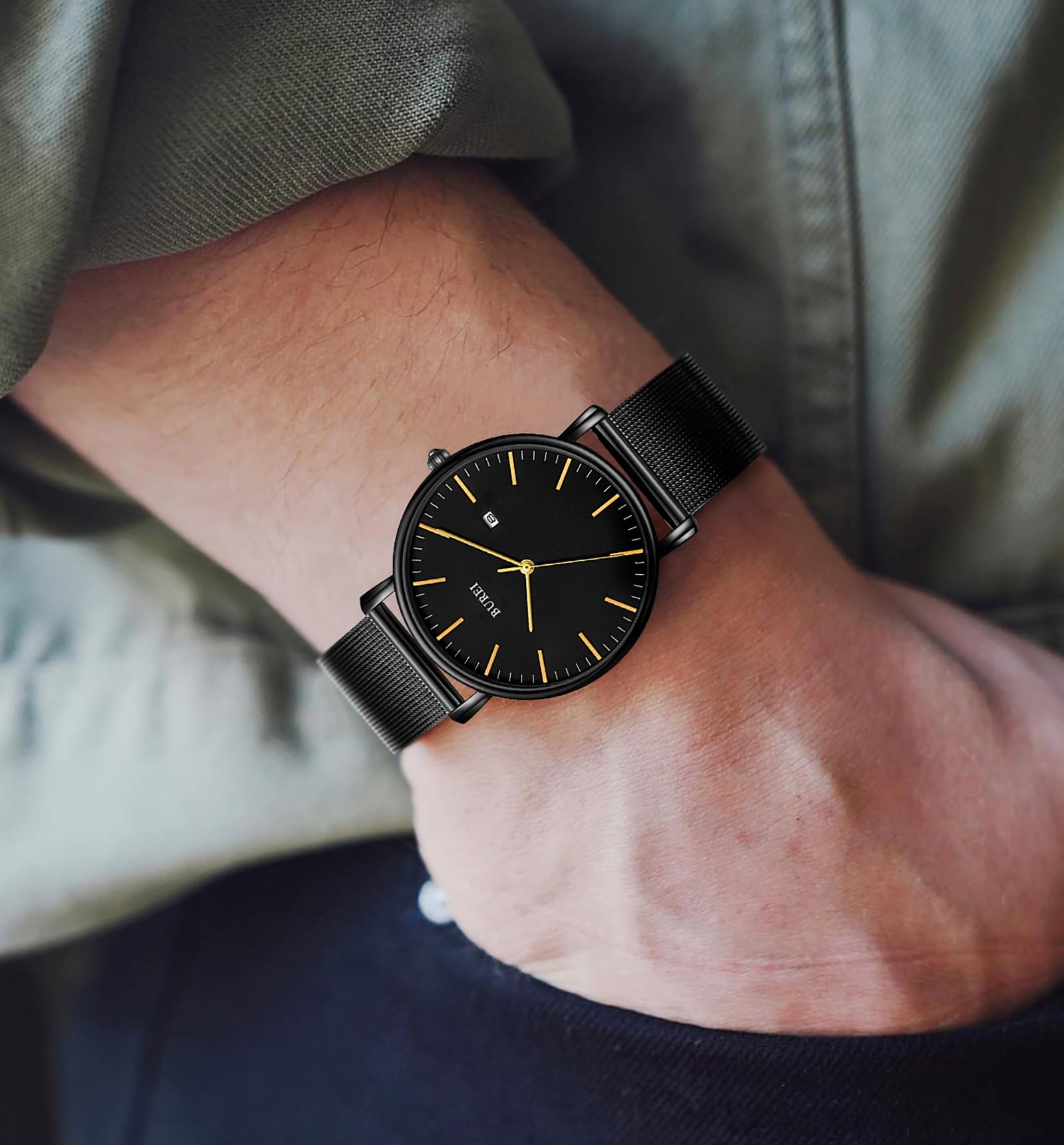 Foto 6 pulgar | Reloj De Pulsera Burei Fashion, Minimalista, Analógico, Con Fecha Para Hombre, Dorado - Venta Internacional.