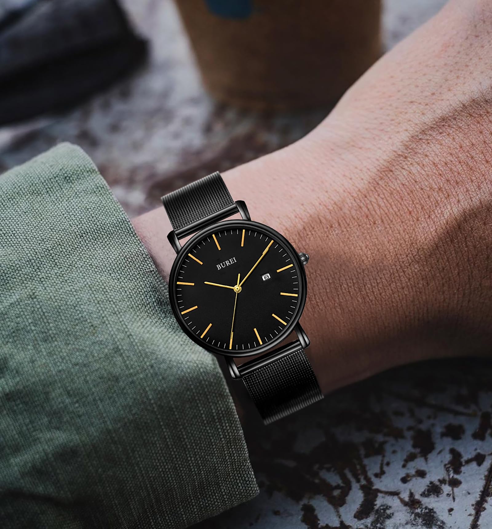 Foto 7 pulgar | Reloj De Pulsera Burei Fashion, Minimalista, Analógico, Con Fecha Para Hombre, Dorado - Venta Internacional.