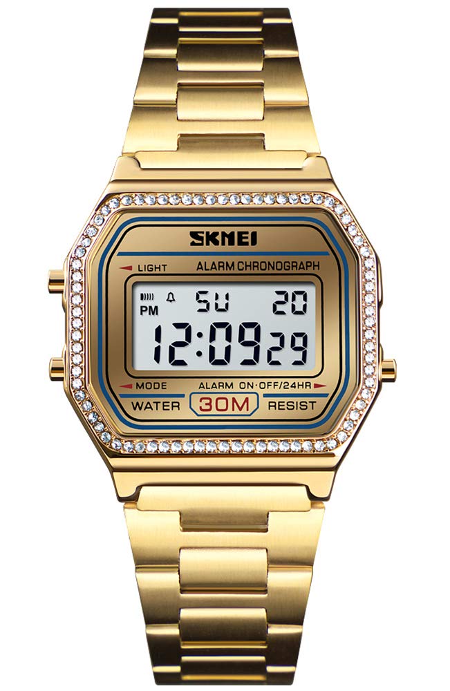 Reloj Pasoy Digital Para Hombre, Acero Inoxidable Dorado, 3 Atm, Resistente Al Agua - Venta Internacional.