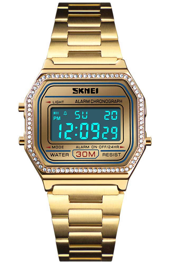 Foto 2 | Reloj Pasoy Digital Para Hombre, Acero Inoxidable Dorado, 3 Atm, Resistente Al Agua - Venta Internacional.