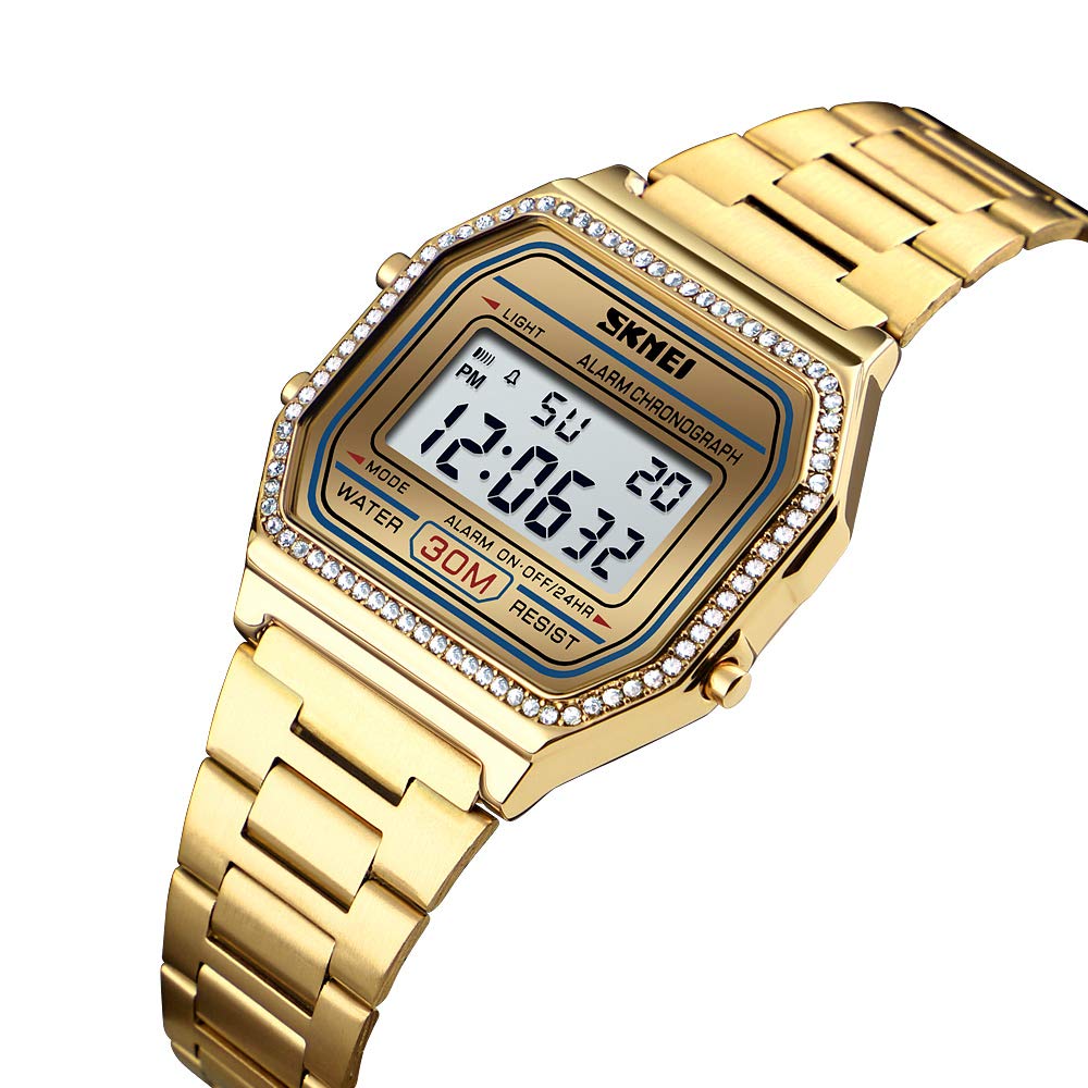Foto 3 | Reloj Pasoy Digital Para Hombre, Acero Inoxidable Dorado, 3 Atm, Resistente Al Agua - Venta Internacional.