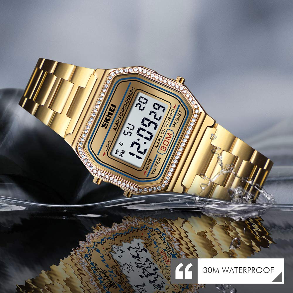 Foto 4 | Reloj Pasoy Digital Para Hombre, Acero Inoxidable Dorado, 3 Atm, Resistente Al Agua - Venta Internacional.