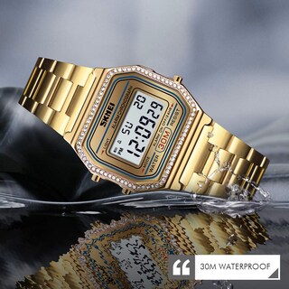 Foto 4 | Reloj Pasoy Digital Para Hombre, Acero Inoxidable Dorado, 3 Atm, Resistente Al Agua - Venta Internacional.