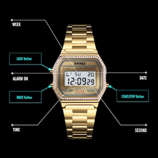 Foto 5 | Reloj Pasoy Digital Para Hombre, Acero Inoxidable Dorado, 3 Atm, Resistente Al Agua - Venta Internacional.