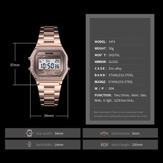 Foto 6 | Reloj Pasoy Digital Para Hombre, Acero Inoxidable Dorado, 3 Atm, Resistente Al Agua - Venta Internacional.