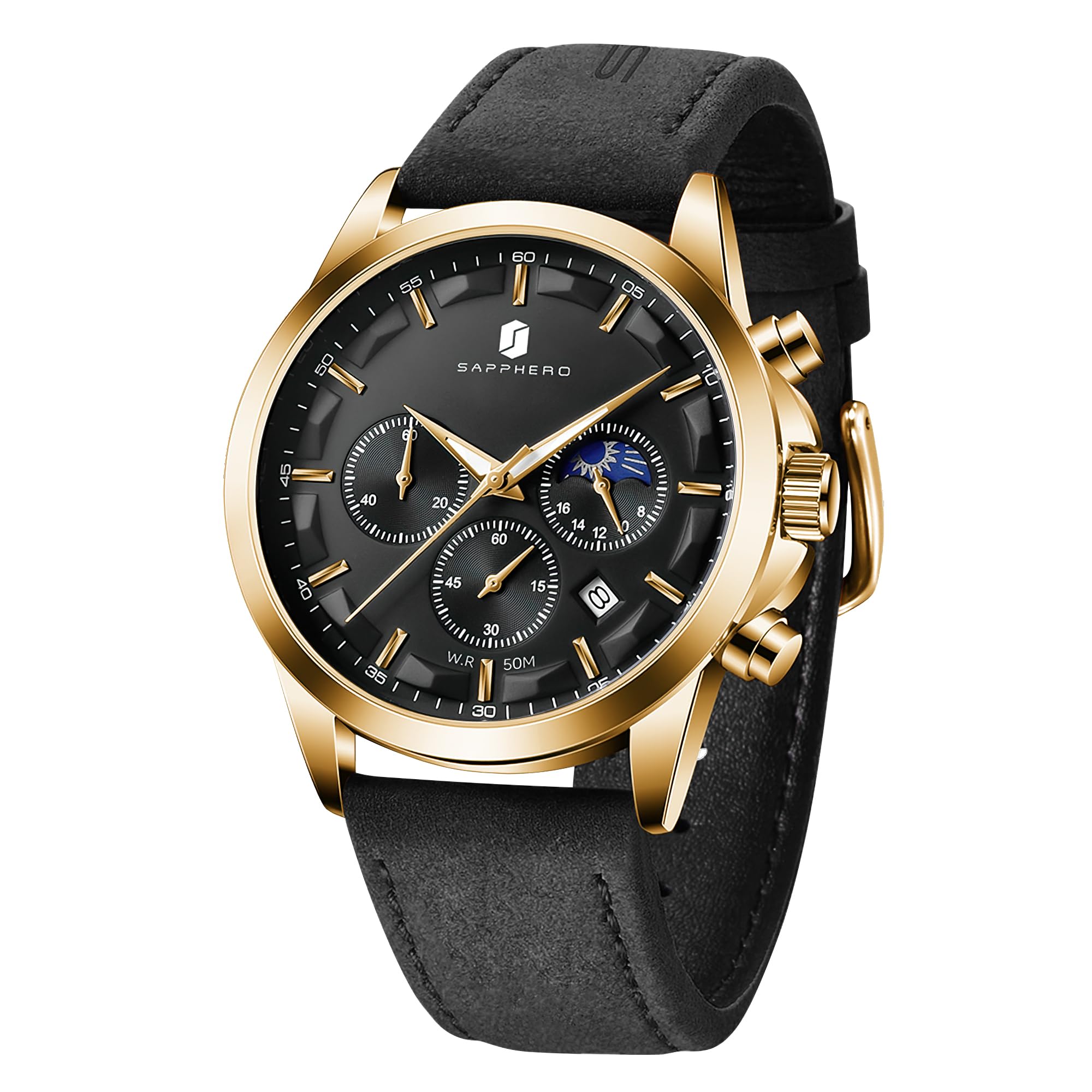 Reloj By Benyar Chronograph Waterproof Para Hombre En Piel Negra - Venta Internacional.