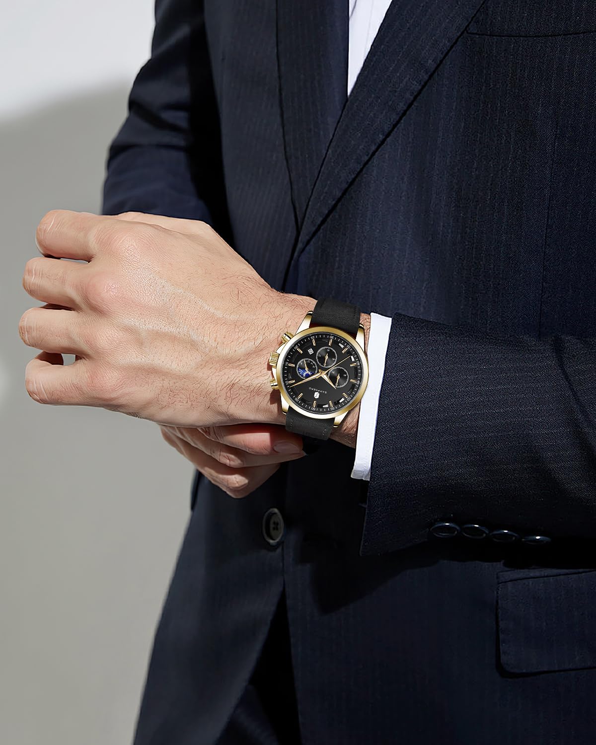Foto 3 | Reloj By Benyar Chronograph Waterproof Para Hombre En Piel Negra - Venta Internacional.