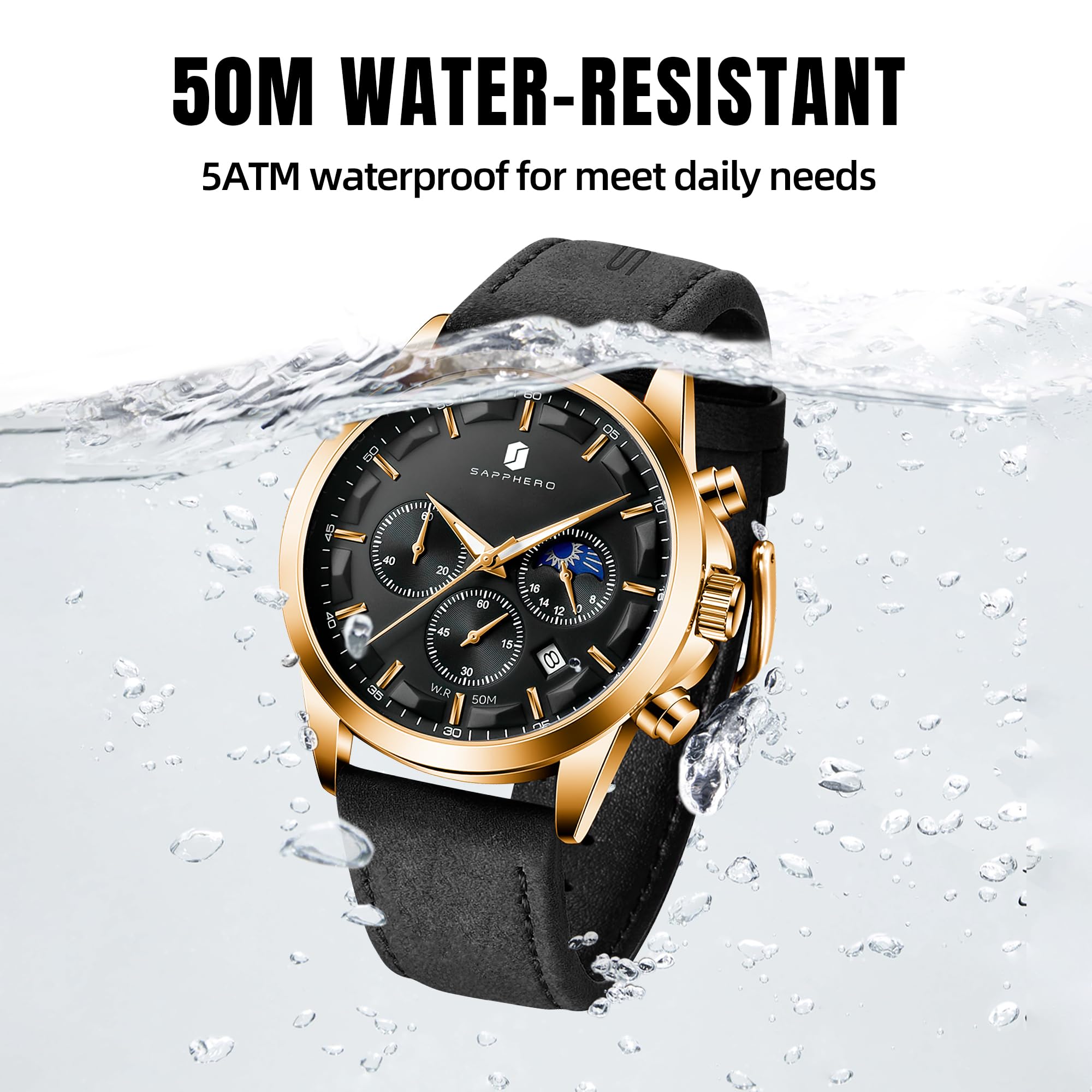 Foto 6 pulgar | Reloj By Benyar Chronograph Waterproof Para Hombre En Piel Negra - Venta Internacional.