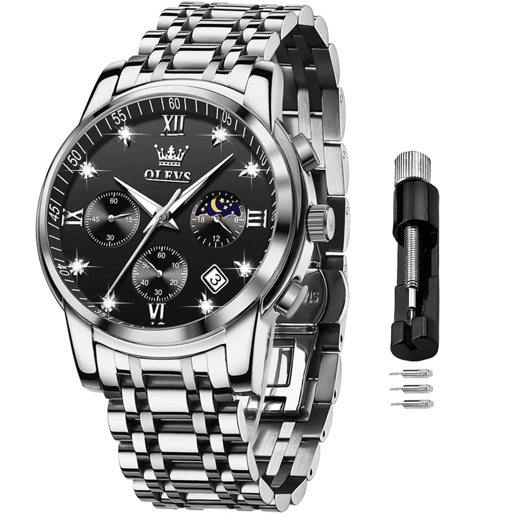 Reloj Olevs Chronograph Moon Phase De Acero Inoxidable Para Hombre - Venta Internacional.