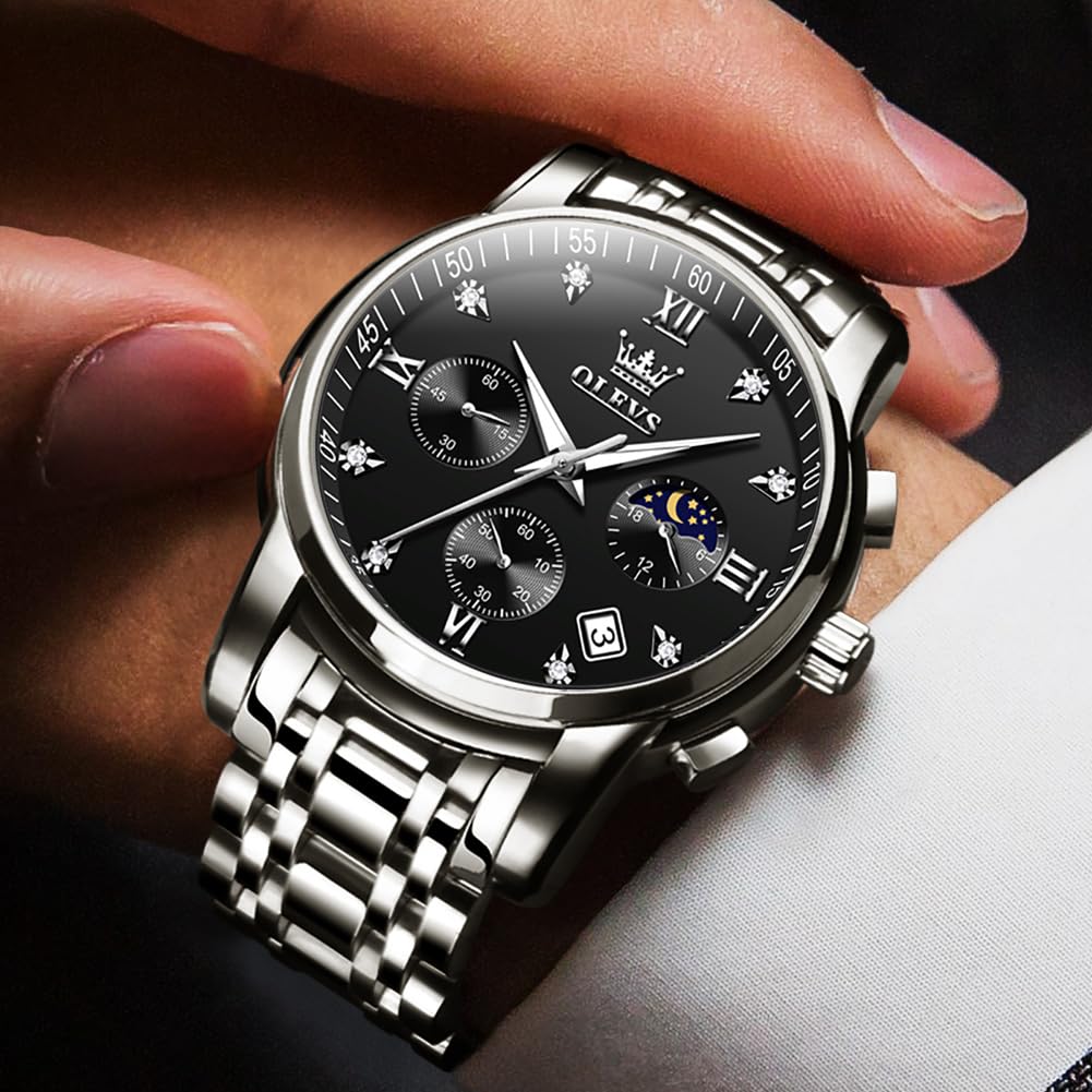 Foto 3 pulgar | Reloj Olevs Chronograph Moon Phase De Acero Inoxidable Para Hombre - Venta Internacional.