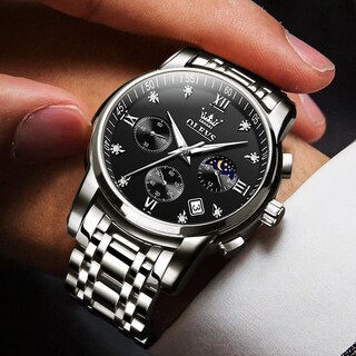 Foto 2 | Reloj Olevs Chronograph Moon Phase De Acero Inoxidable Para Hombre - Venta Internacional.